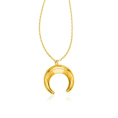 14k Yellow Gold 17 inch Necklace with Domed Moon Motif Pendant by Bids.com