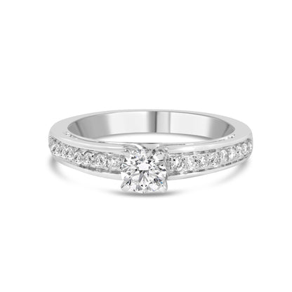 14K White Gold 1/2 Cttw Diamond Solitaire Pave Set Engagement Ring (G-H Color, VS2-SI1 Clarity) - Size 7 by Bids.com