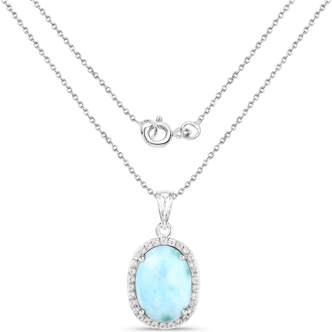 13.55 Carat Genuine Larimar and White Topaz .925 Sterling Silver Pendant by Bids.com