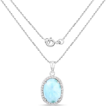 13.55 Carat Genuine Larimar and White Topaz .925 Sterling Silver Pendant by Bids.com