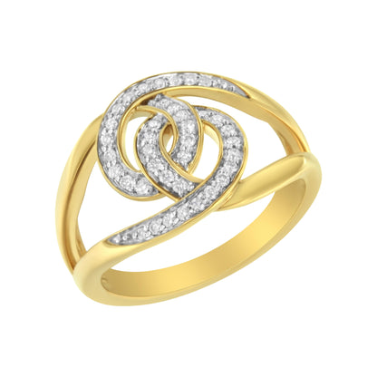 14K Yellow Gold Plated .925 Sterling Silver 1/4 Cttw Diamond Interlocking Loop Open Shank Bypass Ring (I-J Color, I1-I2 Clarity) - Size 7 by Bids.com