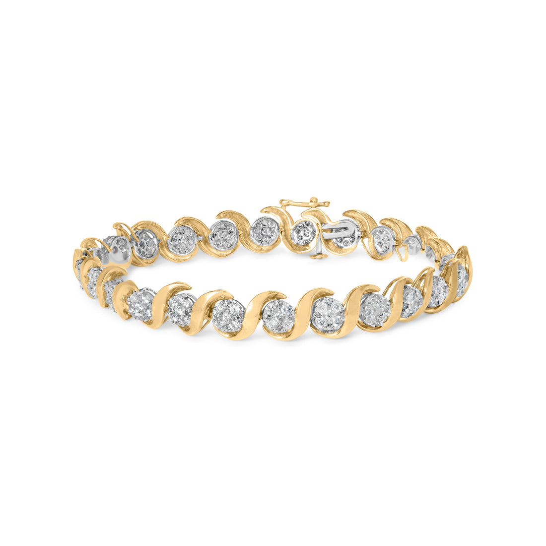10K Yellow Gold 4.00 Cttw Round-Cut Diamond Floral Link 7.5" Bracelet (H-I Color, I2-I3 Clarity) by Bids.com