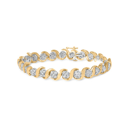 10K Yellow Gold 4.00 Cttw Round-Cut Diamond Floral Link 7.5" Bracelet (H-I Color, I2-I3 Clarity) by Bids.com