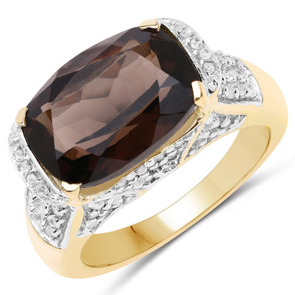 6.65 Carat Genuine Smoky Quartz and White Topaz .925 Sterling Silver Ring by Bids.com