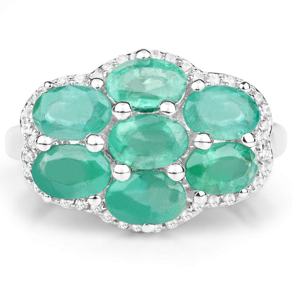 3.33 Carat Genuine Zambian Emerald and White Zircon .925 Sterling Silver Ring by Bids.com