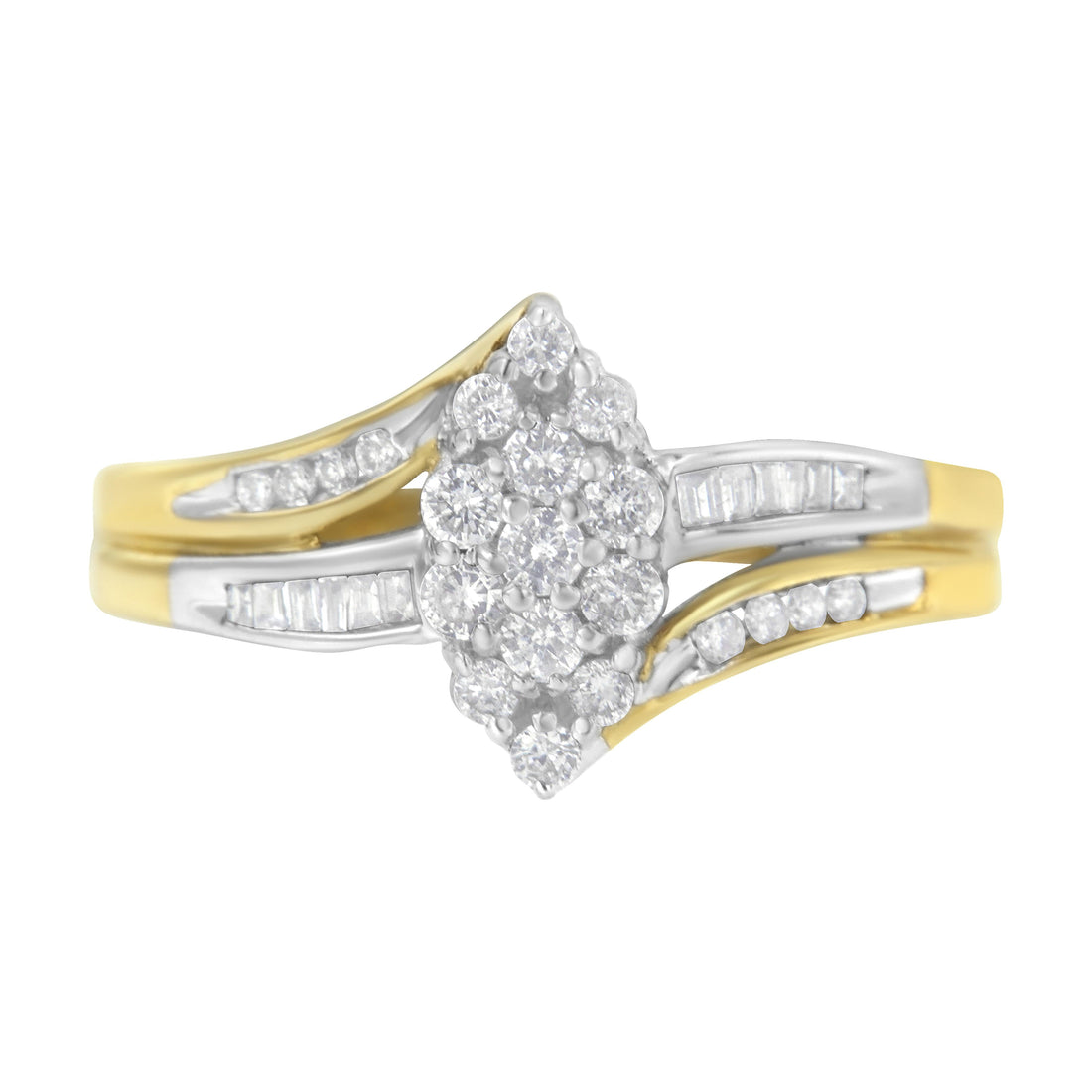 10K Yellow and White Gold 1/2 Cttw Diamond Marquise Shaped Cluster Split Shank Ring (H-I Color, SI2-I1 Clarity) - Size 7 by Bids.com
