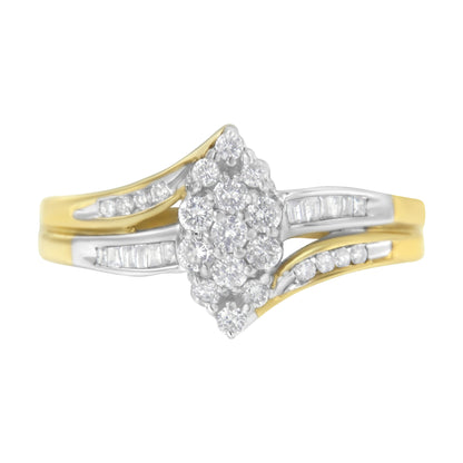 10K Yellow and White Gold 1/2 Cttw Diamond Marquise Shaped Cluster Split Shank Ring (H-I Color, SI2-I1 Clarity) - Size 7 by Bids.com