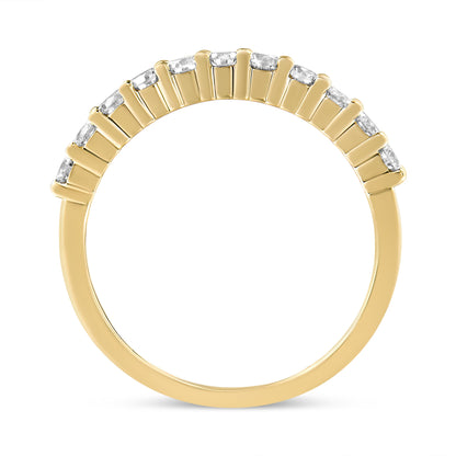 14K Yellow Gold Plated .925 Sterling Silver 1/2 cttw Shared Prong Set Brilliant Round-Cut Diamond 11 Stone Band Ring (J-K Color, SI1-SI2 Clarity) - Size 7  DestGlow