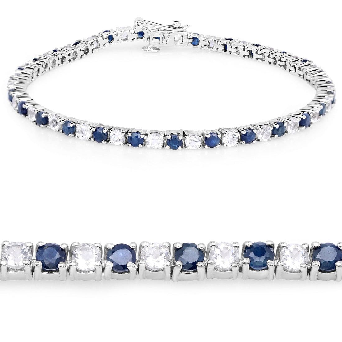 6.87 ct. t.w. Blue Sapphire and White Topaz Bracelet in Sterling Silver by Bids.com