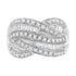 .925 Sterling Silver 1.0 Cttw Channel Set Alternating Round and Baguette Diamond Cross-over Bypass Ring Band (I-J Color, I2-I3 Clarity) - Size 7 by Bids.com
