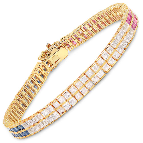 14K Yellow Gold Plated 9.52 Carat Genuine Blue Sapphire and White Sapphire .925 Sterling Silver Bracelet by Bids.com