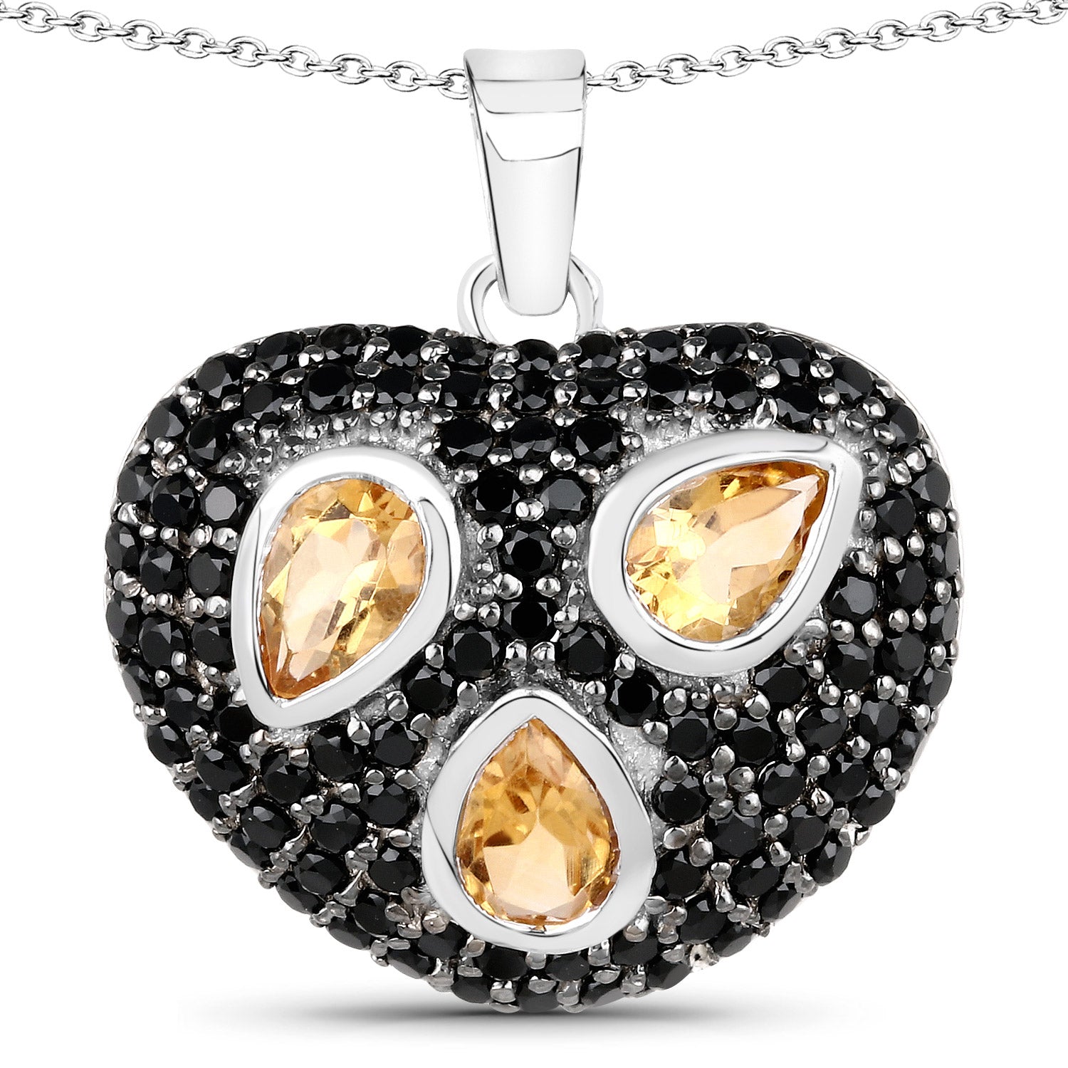 3.19 Carat Genuine Citrine and Black Spinel .925 Sterling Silver Pendant by Bids.com
