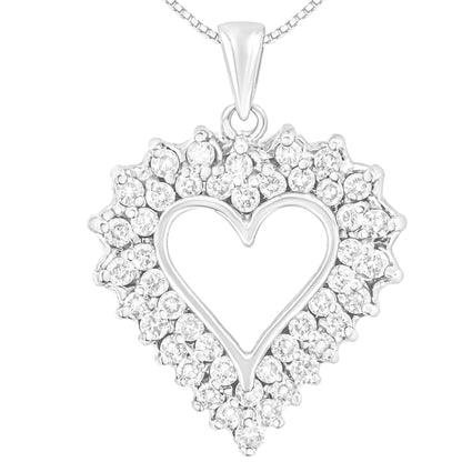 925 Sterling Silver 4.0 Cttw Diamond Two Row Open Heart 18" Pendant Necklace (I-J Color, I2-I3 Clarity) by Bids.com