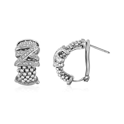 Popcorn Texture Earrings with Crossover Motif and Diamonds in Sterling Silver by Bids.com