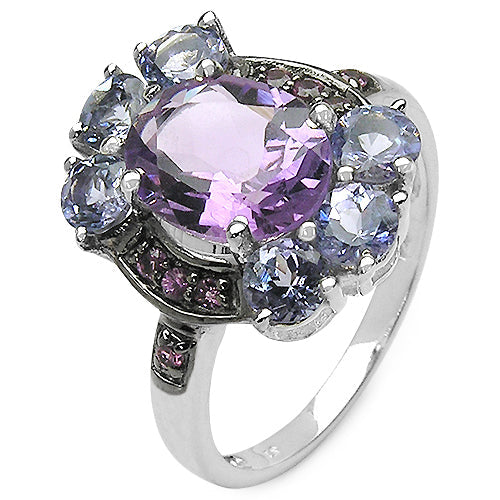4.04 Carat Genuine Amethyst &amp; Tanzanite .925 Sterling Silver Ring by Bids.com