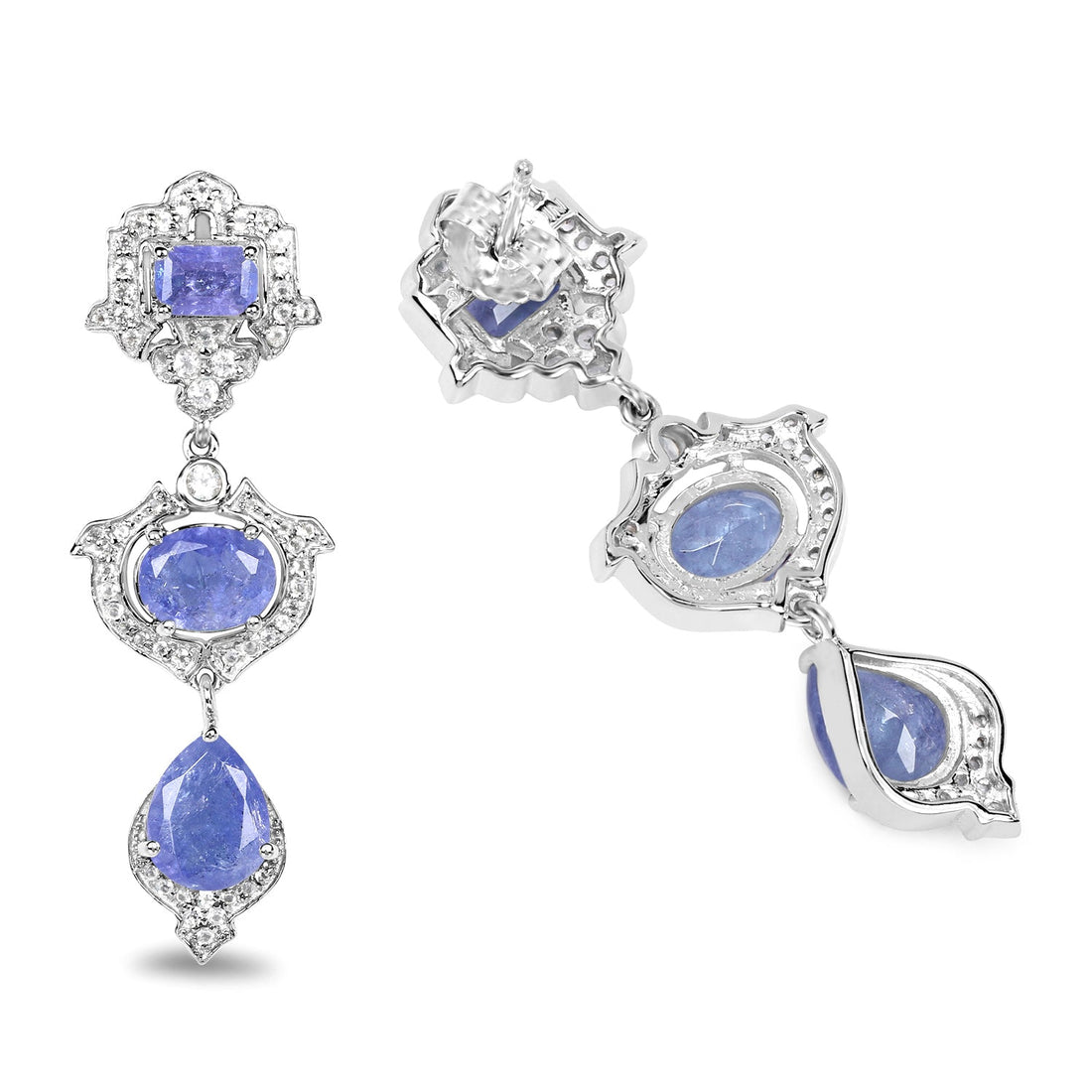 7.73 Carat Genuine Tanzanite and White Topaz .925 Sterling Silver Earrings by Bids.com