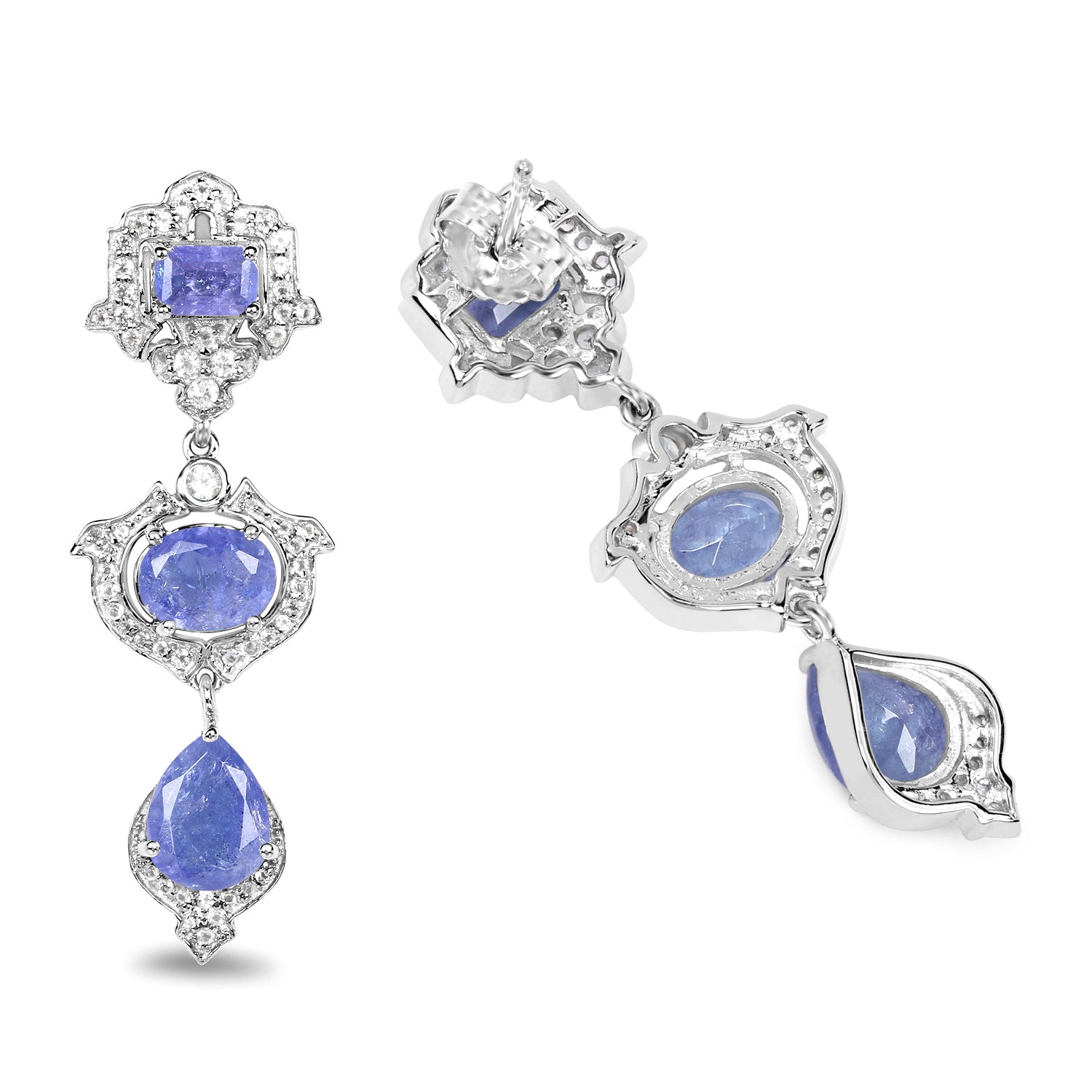 7.73 Carat Genuine Tanzanite and White Topaz .925 Sterling Silver Earrings by Bids.com
