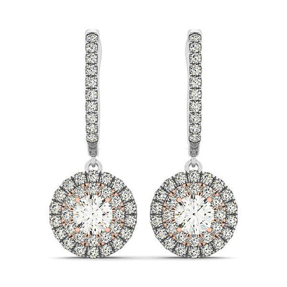 14k White And Rose Gold Drop Diamond Earrings with a Halo Design (3/4 cttw) by Bids.com