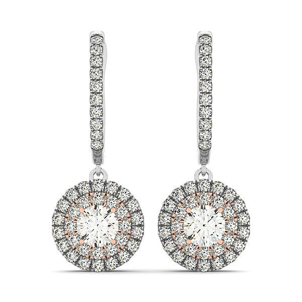 14k White And Rose Gold Drop Diamond Earrings with a Halo Design (3/4 cttw) by Bids.com