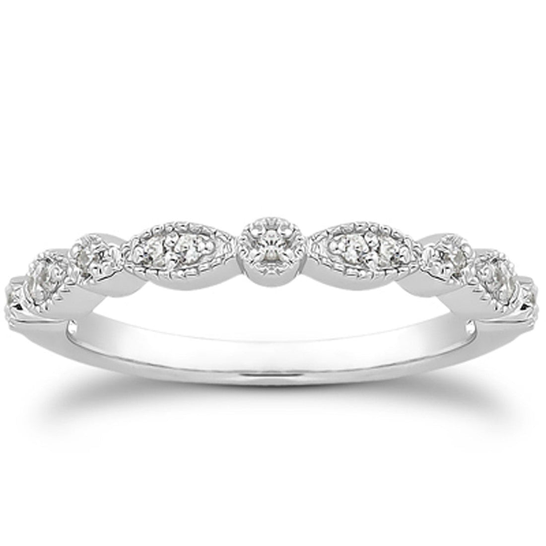 14k White Gold Vintage Look Fancy Pave Diamond Milgrain Wedding Ring Band by Bids.com