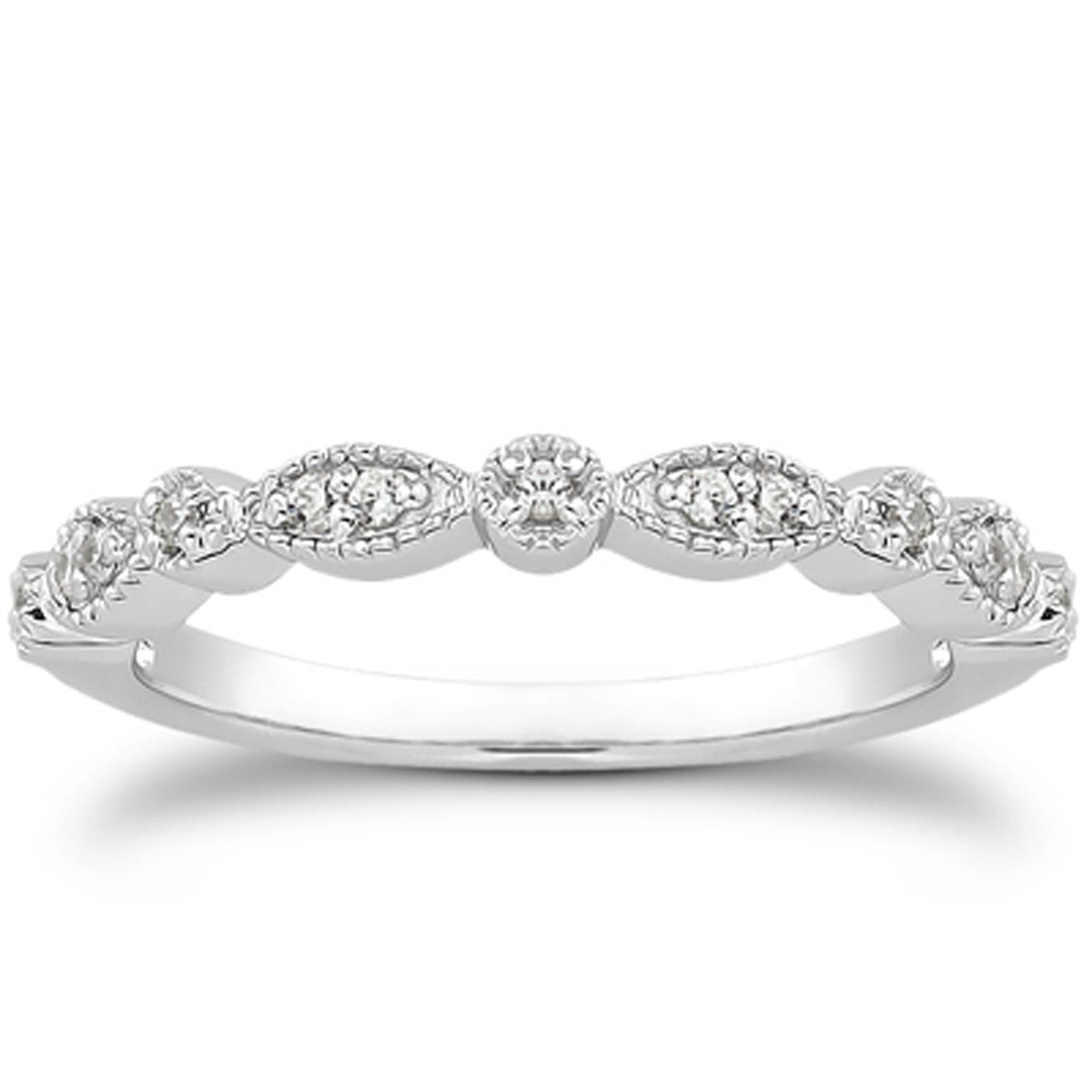14k White Gold Vintage Look Fancy Pave Diamond Milgrain Wedding Ring Band by Bids.com