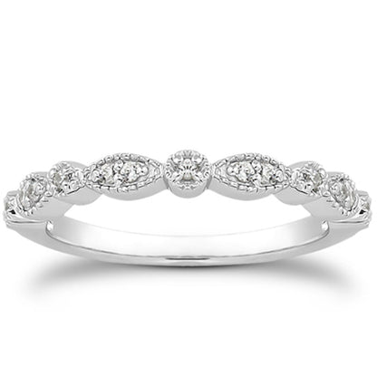 14k White Gold Vintage Look Fancy Pave Diamond Milgrain Wedding Ring Band by Bids.com