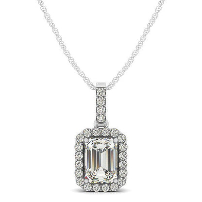 Halo Pendant With Emerald Center Diamond in 14k White Gold (1 1/5 cttw) by Bids.com