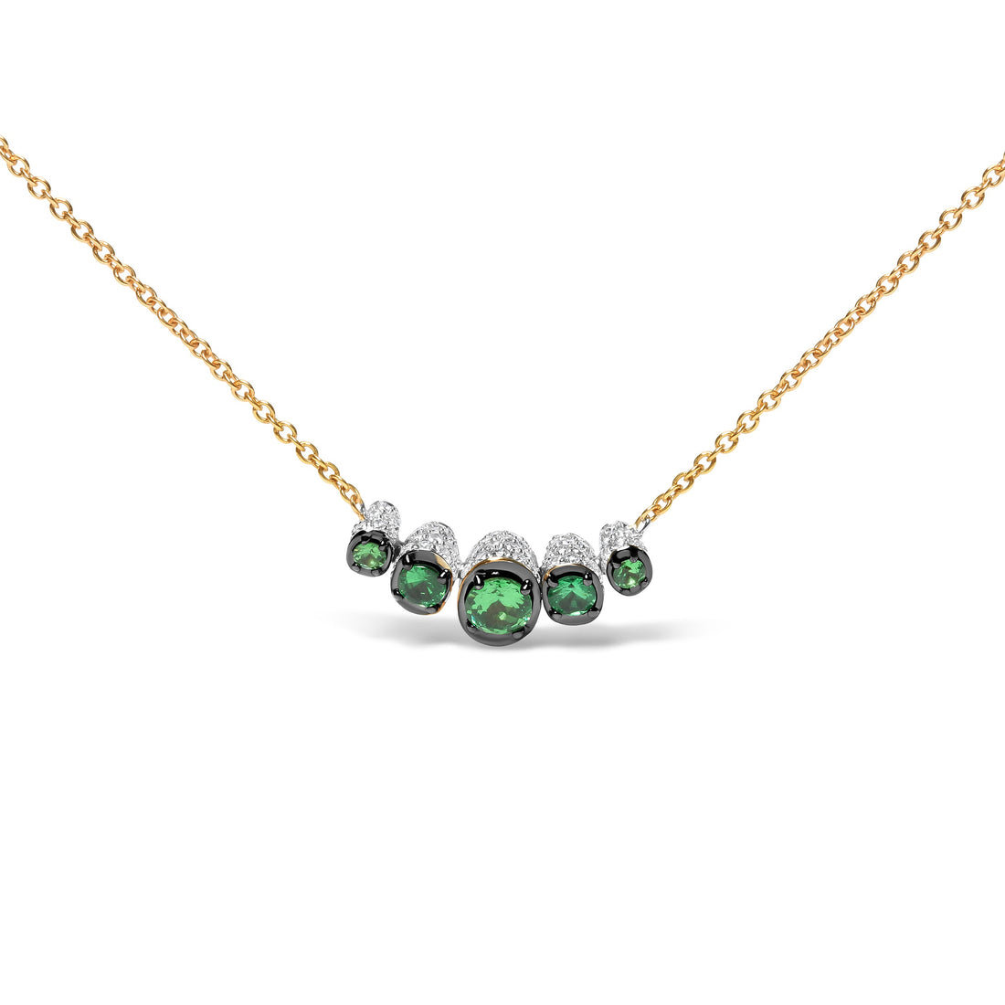 18K Rose Gold 3/4 Cttw Pave Diamonds and Graduated Green Tsavorite Gemstone Curved Bar Choker Necklace (G-H Color, SI1-SI2 Clarity) - Adjustable up to 14" - 16.5" by Bids.com