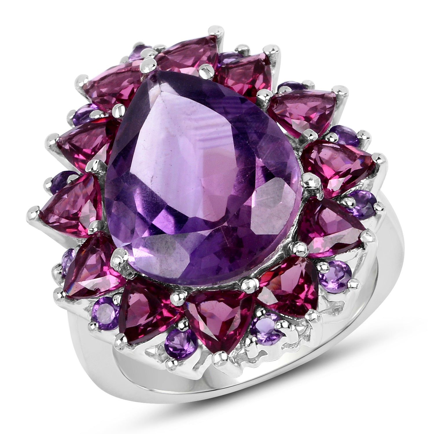 11.22 Carat Genuine Amethyst &amp; Rhodolite .925 Sterling Silver Ring by Bids.com