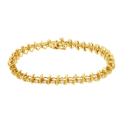 10KT Yellow Gold Plated .925 Sterling Silver 1 cttw Prong-Set Diamond Link Bracelet (J-K, I1-I2) - 7.5" by Bids.com