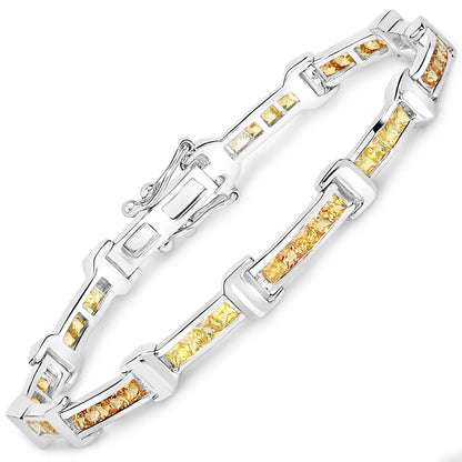 6.48 Carat Genuine Orange Sapphire and Yellow Sapphire .925 Sterling Silver Bracelet 