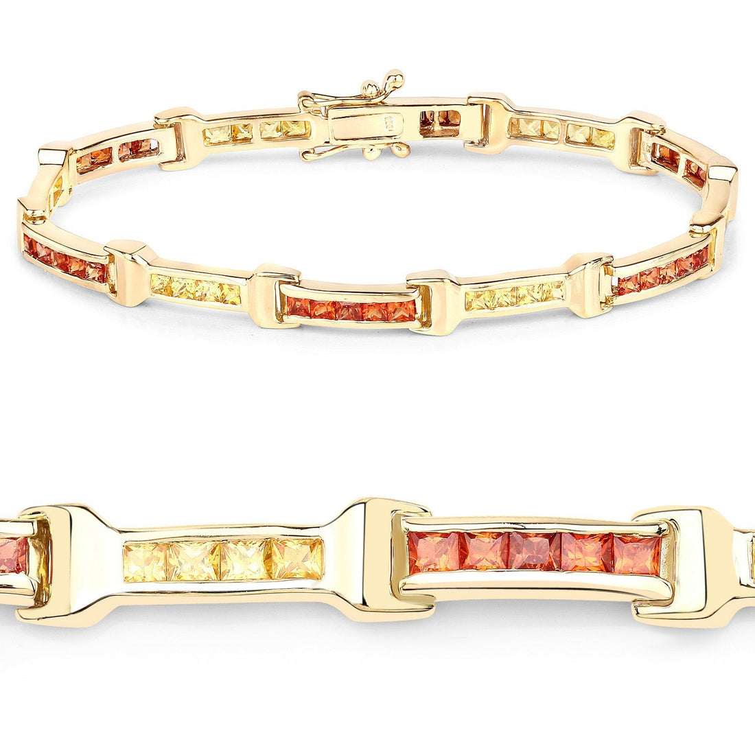 6.48 Carat Genuine Orange Sapphire and Yellow Sapphire .925 Sterling Silver Bracelet 