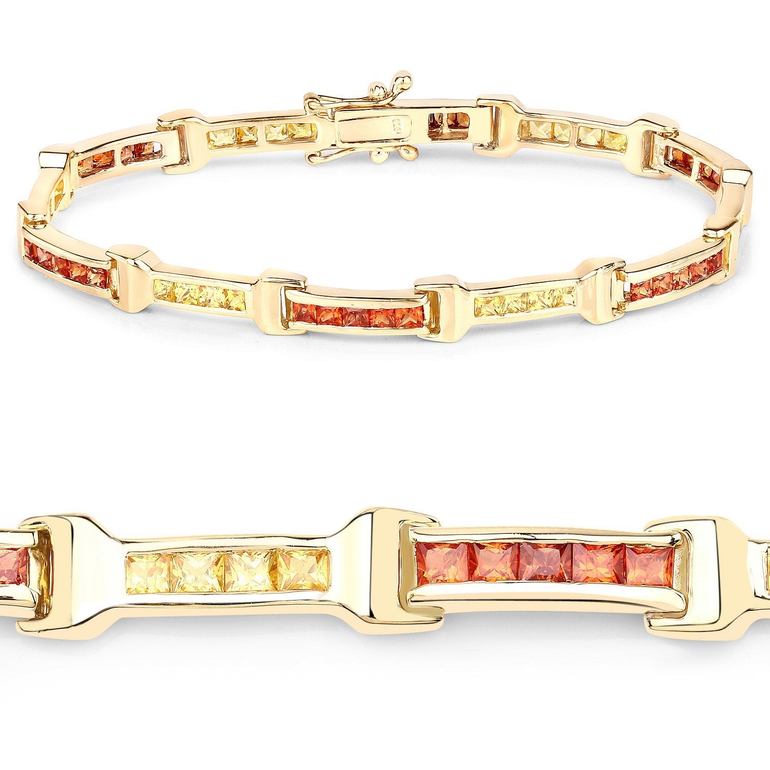 6.48 Carat Genuine Orange Sapphire and Yellow Sapphire .925 Sterling Silver Bracelet 