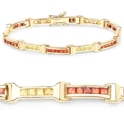 6.48 Carat Genuine Orange Sapphire and Yellow Sapphire .925 Sterling Silver Bracelet 