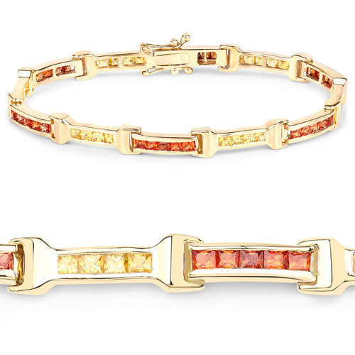 6.48 Carat Genuine Orange Sapphire and Yellow Sapphire .925 Sterling Silver Bracelet by Bids.com