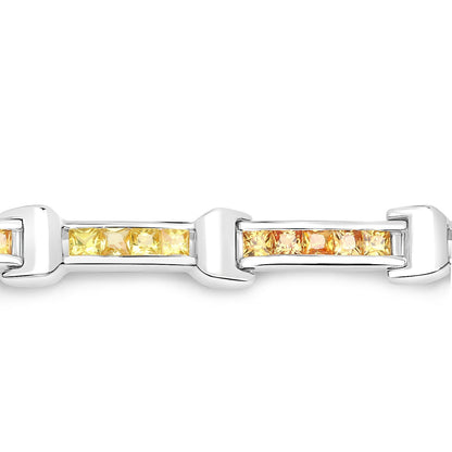 6.48 Carat Genuine Orange Sapphire and Yellow Sapphire .925 Sterling Silver Bracelet 