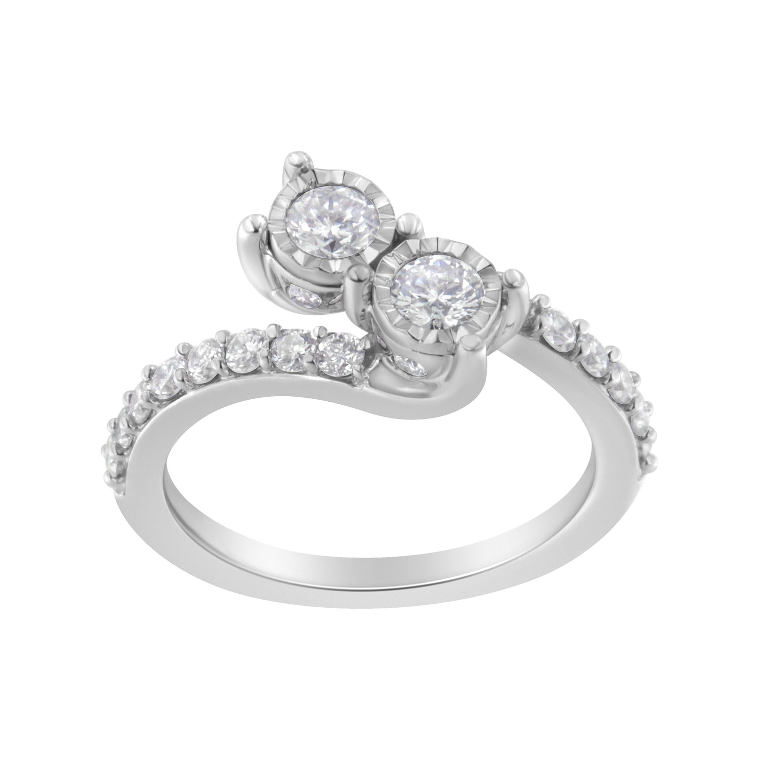 10K White Gold Two-Stone Miracle-Set Diamond Bypass Ring (1 Cttw, H-I Color, I1-I2 Clarity) - Size 6 by Bids.com