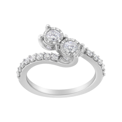 10K White Gold Two-Stone Miracle-Set Diamond Bypass Ring (1 Cttw, H-I Color, I1-I2 Clarity) - Size 6 by Bids.com