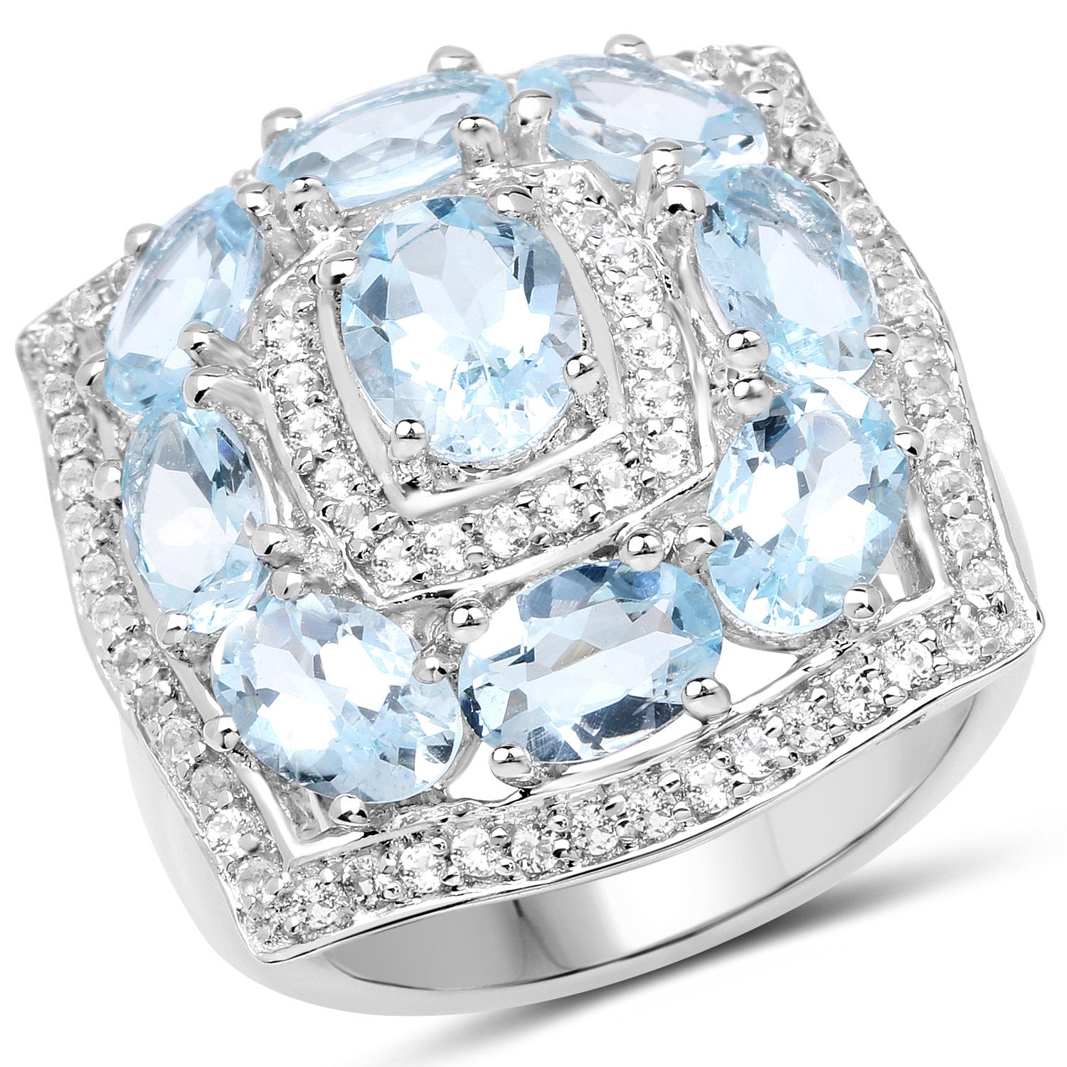 4.07 Carat Genuine Aquamarine and White Topaz .925 Sterling Silver Ring by Bids.com