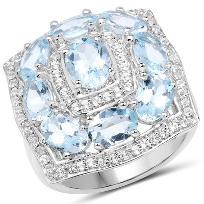 4.07 Carat Genuine Aquamarine and White Topaz .925 Sterling Silver Ring by Bids.com