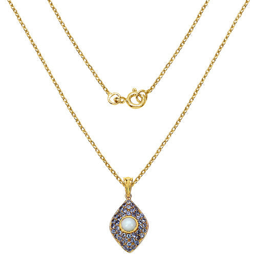 14K Yellow Gold Plated 1.82 Carat Genuine Ethiopian Opal &amp; Tanzanite .925 Sterling Silver Pendant by Bids.com