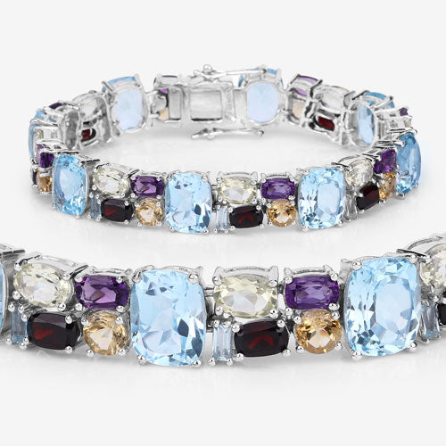 51.36 Carat Genuine Multi Stones .925 Sterling Silver Bracelet by Bids.com