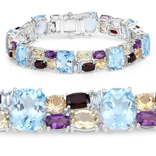 51.36 Carat Genuine Multi Stones .925 Sterling Silver Bracelet by Bids.com