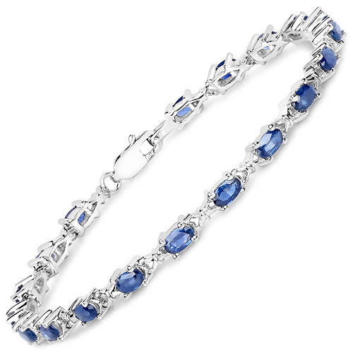 4.18 Carat Genuine Blue Sapphire .925 Sterling Silver Bracelet  DestGlow