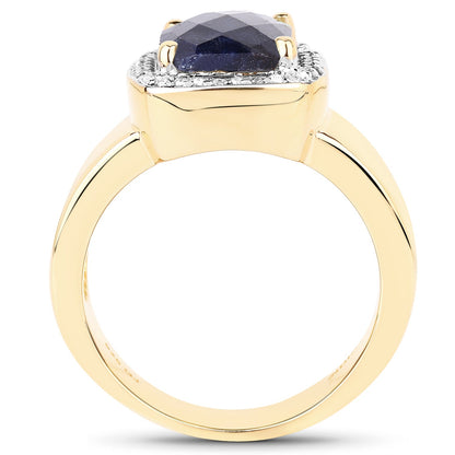14K Yellow Gold Plated 4.07 Carat Dyed Sapphire and White Topaz .925 Sterling Silver Ring by Bids.com
