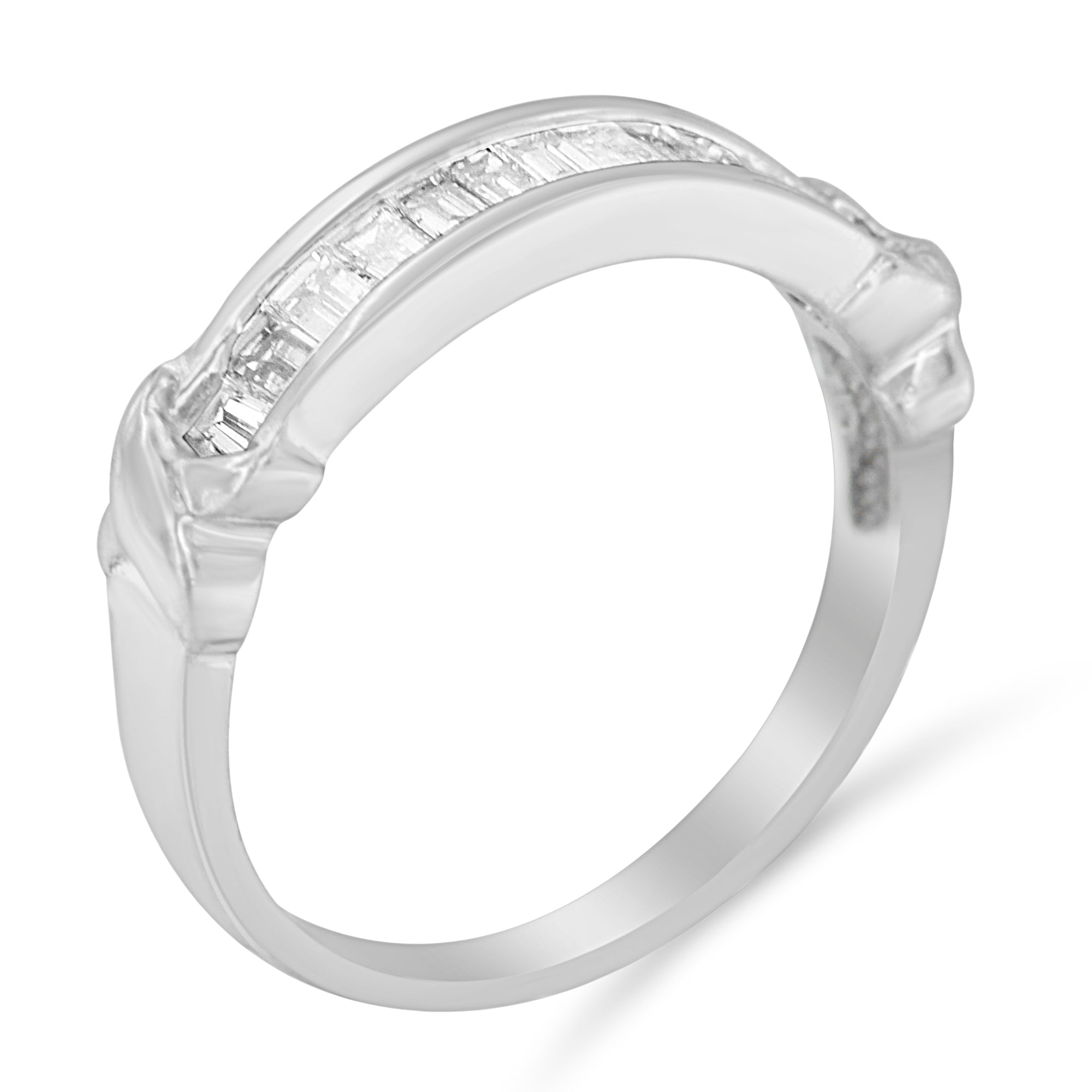.925 Sterling Silver 1/2 Cttw Baguette Cut Diamond Channel Set X-Station Wedding Ring (H-I Color, I1-I2 Clarity) - Size 6-1/2 by Bids.com