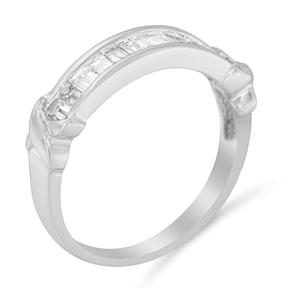 .925 Sterling Silver 1/2 Cttw Baguette Cut Diamond Channel Set X-Station Wedding Ring (H-I Color, I1-I2 Clarity) - Size 6-1/2 by Bids.com