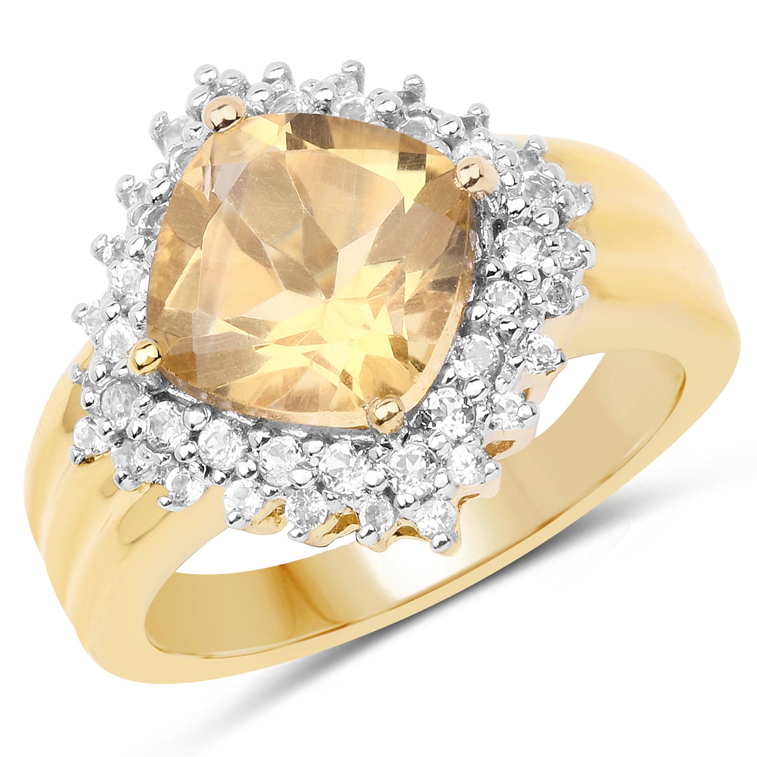 14K Yellow Gold Plated 3.58 Carat Genuine Citrine &amp; White Topaz .925 Sterling Silver Ring by Bids.com