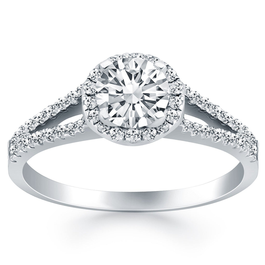 14k White Gold Diamond Halo Split Shank Engagement Ring by Bids.com