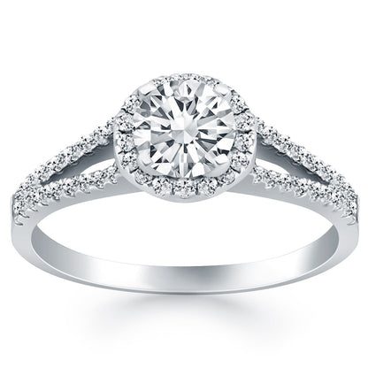 14k White Gold Diamond Halo Split Shank Engagement Ring by Bids.com